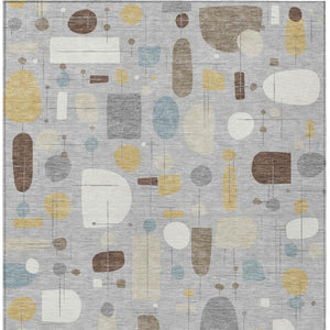 HomeRoots 9' X 12' Washable Silver Ivory Brown Geometric Area Rug - Durable, Stylish for Indoor & Outdoor Use 690229