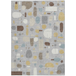 HomeRoots 9' X 12' Washable Silver Ivory Brown Geometric Area Rug - Durable, Stylish for Indoor & Outdoor Use 690229