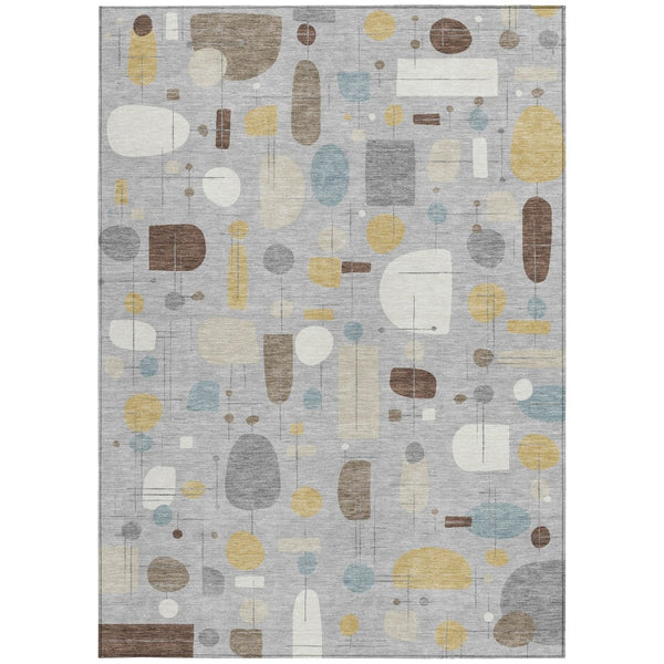 HomeRoots 9' X 12' Washable Silver Ivory Brown Geometric Area Rug - Durable, Stylish for Indoor & Outdoor Use 690229