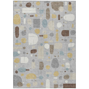 HomeRoots 9' X 12' Washable Silver Ivory Brown Geometric Area Rug - Durable, Stylish for Indoor & Outdoor Use 690229