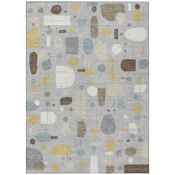 HomeRoots 9' X 12' Washable Silver Ivory Brown Geometric Area Rug - Durable, Stylish for Indoor & Outdoor Use 690229