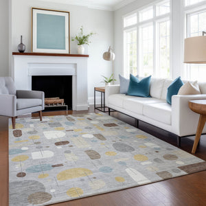 HomeRoots 9' X 12' Washable Silver Ivory Brown Geometric Area Rug - Durable, Stylish for Indoor & Outdoor Use 690229
