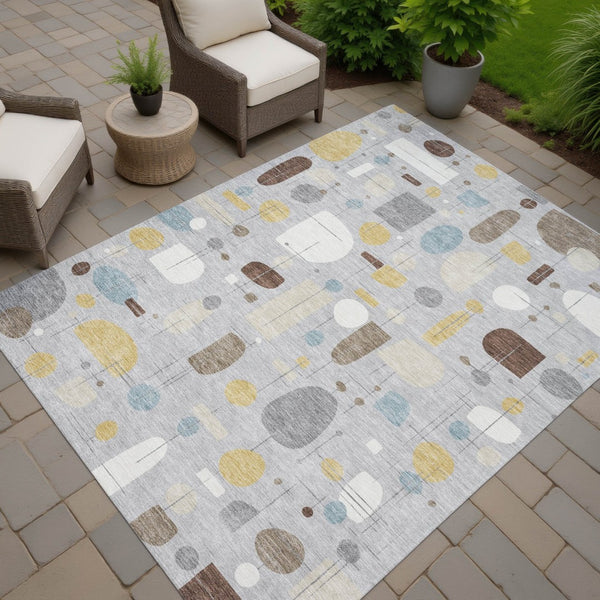 HomeRoots 9' X 12' Washable Silver Ivory Brown Geometric Area Rug - Durable, Stylish for Indoor & Outdoor Use 690229