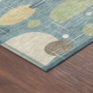 HomeRoots 8' Teal Blue Ivory And Green Round Geometric Area Rug - Durable, Washable, Versatile for Indoors & Outdoors 690233