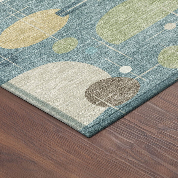 HomeRoots 8' Teal Blue Ivory And Green Round Geometric Area Rug - Durable, Washable, Versatile for Indoors & Outdoors 690233