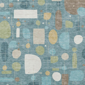 HomeRoots 8' X 10' Geometric Teal Blue, Ivory & Green Area Rug - Washable, Durable for Indoor & Outdoor Use 690234