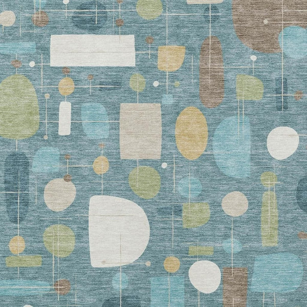 HomeRoots 8' X 10' Geometric Teal Blue, Ivory & Green Area Rug - Washable, Durable for Indoor & Outdoor Use 690234