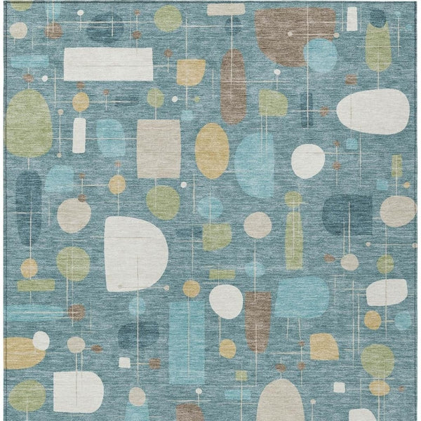 HomeRoots 8' X 10' Geometric Teal Blue, Ivory & Green Area Rug - Washable, Durable for Indoor & Outdoor Use 690234
