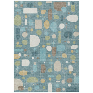 HomeRoots 8' X 10' Geometric Teal Blue, Ivory & Green Area Rug - Washable, Durable for Indoor & Outdoor Use 690234