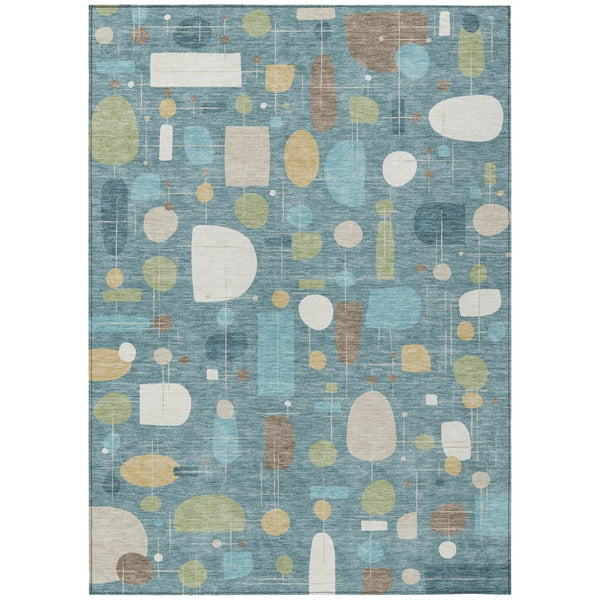 HomeRoots 8' X 10' Geometric Teal Blue, Ivory & Green Area Rug - Washable, Durable for Indoor & Outdoor Use 690234