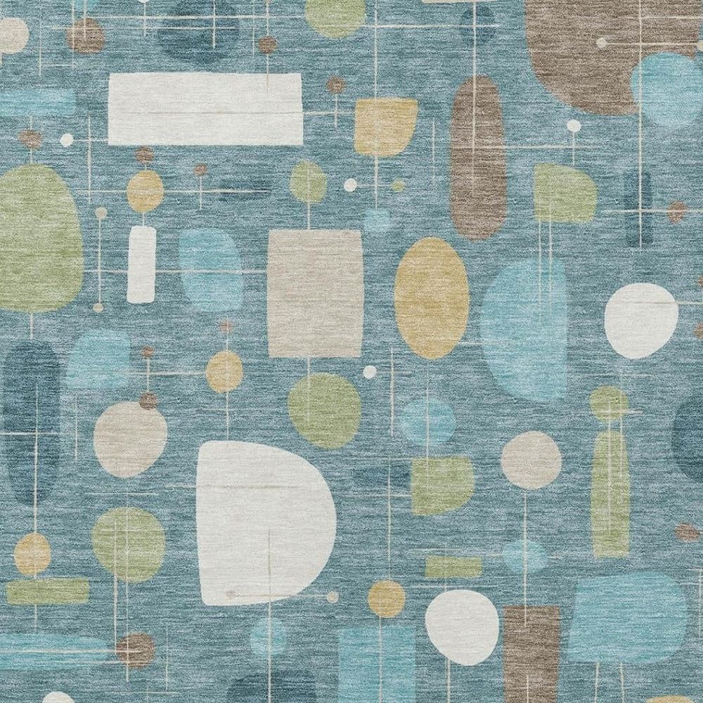 HomeRoots 9' X 12' Stylish Teal Blue, Ivory & Green Washable Geometric Area Rug for Indoor & Outdoor Use 690235