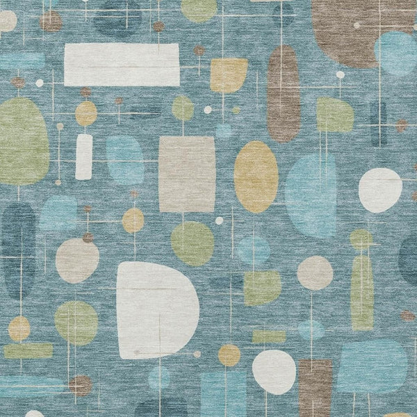 HomeRoots 9' X 12' Stylish Teal Blue, Ivory & Green Washable Geometric Area Rug for Indoor & Outdoor Use 690235