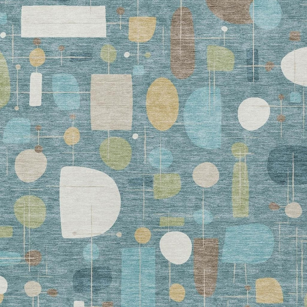 HomeRoots 10' Stylish Teal Blue, Ivory & Green Geometric Washable Area Rug – Perfect for Indoor/Outdoor Use! 690236