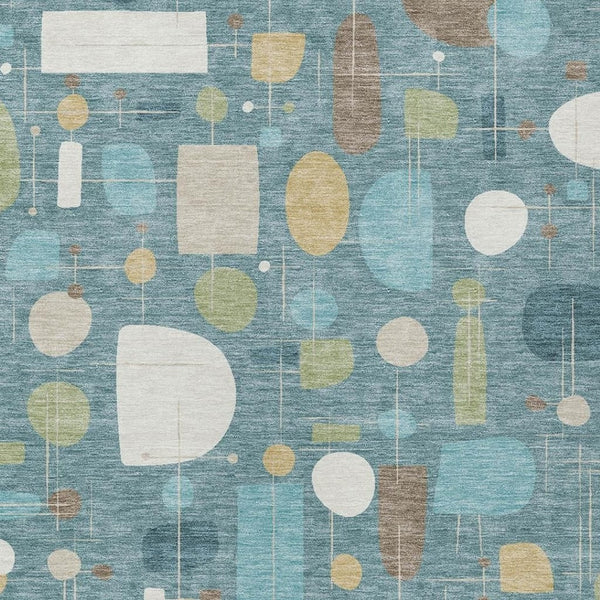 HomeRoots 10' Stylish Teal Blue, Ivory & Green Geometric Washable Area Rug – Perfect for Indoor/Outdoor Use! 690236