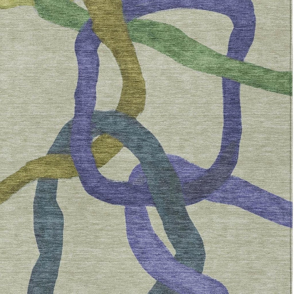 HomeRoots 5' Abstract Area Rug in Artichoke Green, Purple & Khaki - Washable, Slip-Resistant, Indoor/Outdoor Use 690238