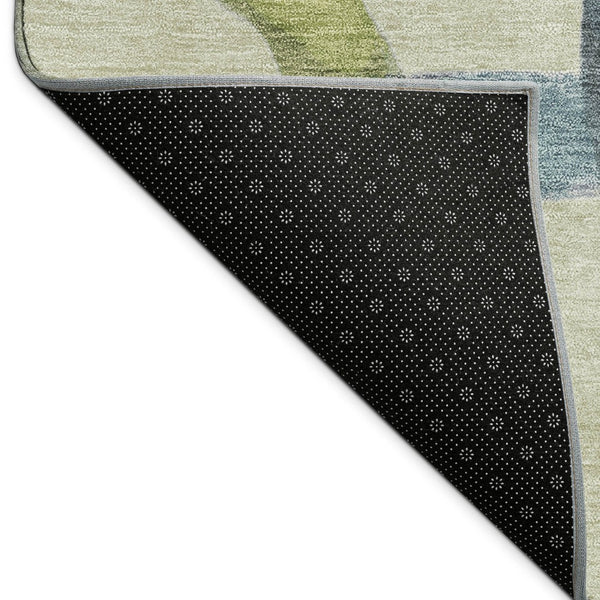 HomeRoots 8' Vibrant Round Abstract Area Rug in Artichoke Green, Purple & Khaki – Washable & Durable Design! 690239
