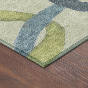 HomeRoots 8' Vibrant Round Abstract Area Rug in Artichoke Green, Purple & Khaki – Washable & Durable Design! 690239