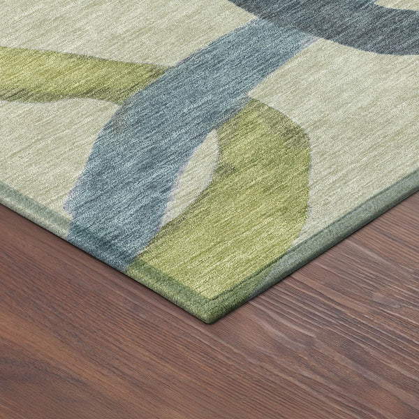 HomeRoots 8' Vibrant Round Abstract Area Rug in Artichoke Green, Purple & Khaki – Washable & Durable Design! 690239