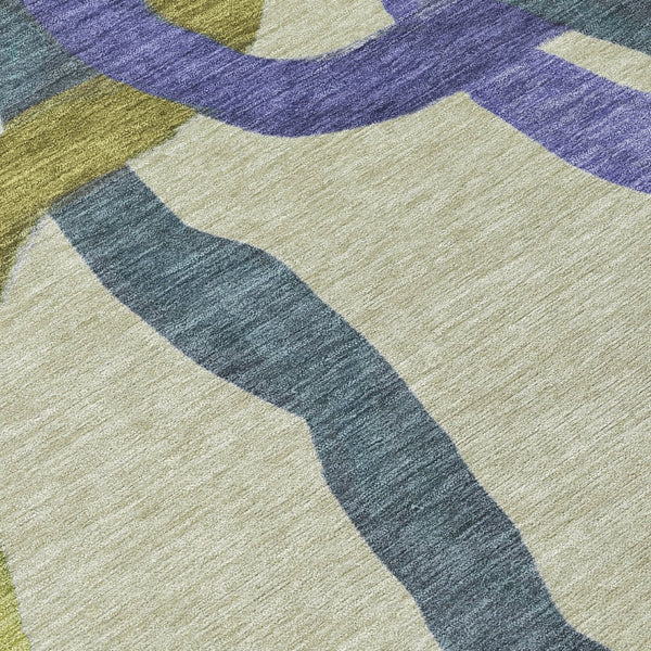 HomeRoots 8' Vibrant Round Abstract Area Rug in Artichoke Green, Purple & Khaki – Washable & Durable Design! 690239