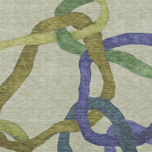 HomeRoots 8' X 10' Vibrant Abstract Area Rug in Artichoke Green, Purple & Khaki - Durable & Washable Design 690240