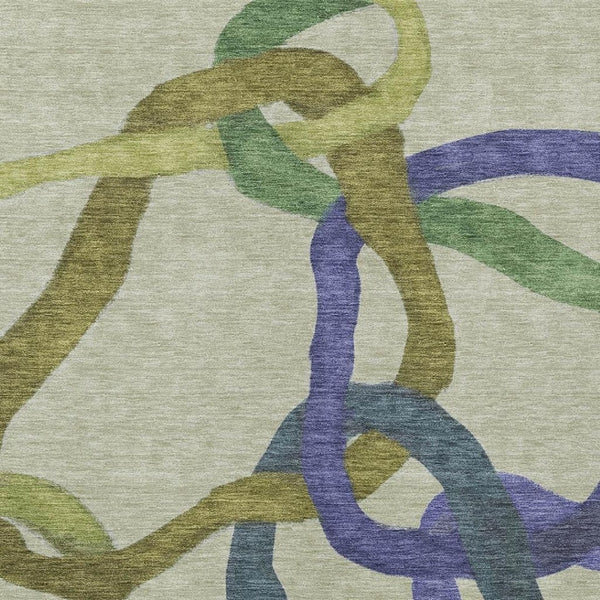 HomeRoots 8' X 10' Vibrant Abstract Area Rug in Artichoke Green, Purple & Khaki - Durable & Washable Design 690240