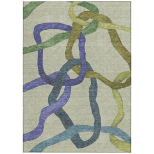 HomeRoots 9' X 12' Abstract Washable Area Rug in Artichoke Green, Purple & Khaki for Indoor & Outdoor Use 690241