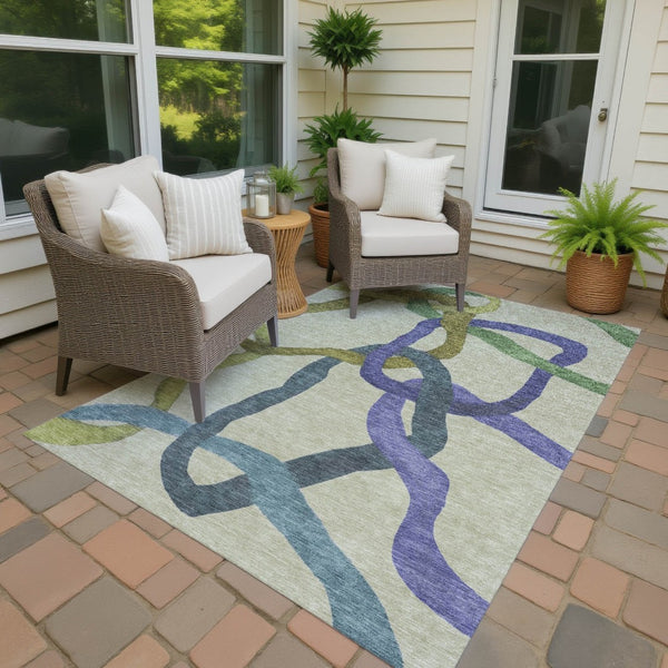 HomeRoots 10' X 14' Stylish Artichoke Green Abstract Washable Area Rug for Indoor & Outdoor Living Spaces 690242