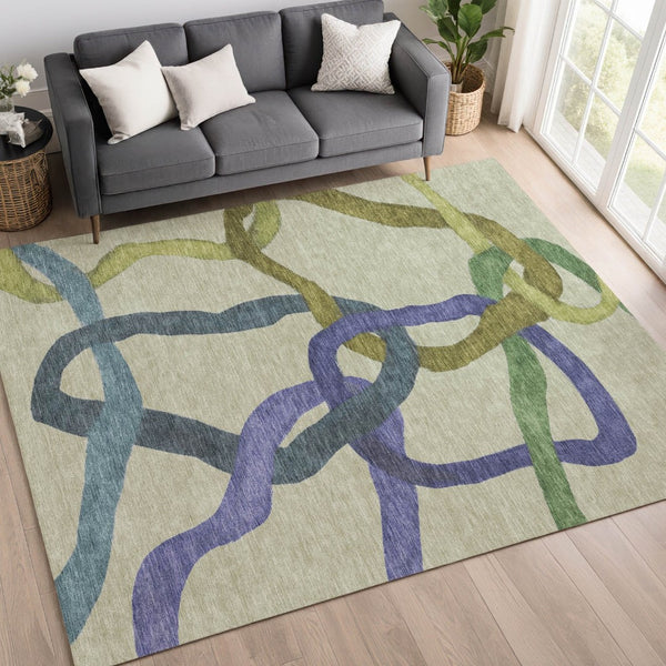 HomeRoots 10' X 14' Stylish Artichoke Green Abstract Washable Area Rug for Indoor & Outdoor Living Spaces 690242