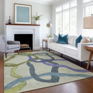 HomeRoots 10' X 14' Stylish Artichoke Green Abstract Washable Area Rug for Indoor & Outdoor Living Spaces 690242