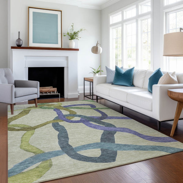 HomeRoots 10' X 14' Stylish Artichoke Green Abstract Washable Area Rug for Indoor & Outdoor Living Spaces 690242