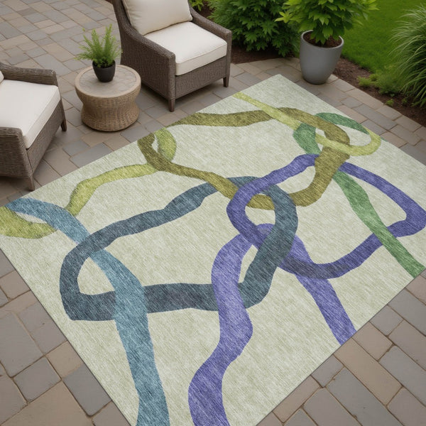 HomeRoots 10' X 14' Stylish Artichoke Green Abstract Washable Area Rug for Indoor & Outdoor Living Spaces 690242