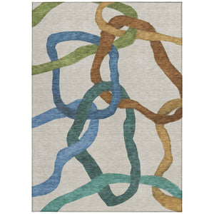 HomeRoots 8' X 10' Abstract Washable Area Rug in Beige, Blue & Green – Perfect for Indoor & Outdoor Spaces! 690246