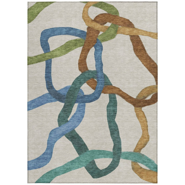 HomeRoots 8' X 10' Abstract Washable Area Rug in Beige, Blue & Green – Perfect for Indoor & Outdoor Spaces! 690246
