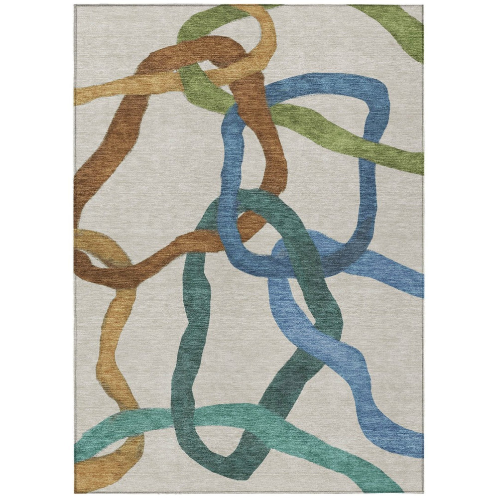HomeRoots 8' X 10' Abstract Washable Area Rug in Beige, Blue & Green – Perfect for Indoor & Outdoor Spaces! 690246