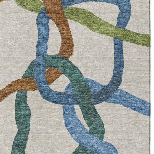 HomeRoots 9' X 12' Abstract Washable Area Rug in Beige, Blue & Green - Durable Indoor/Outdoor Elegance! 690247
