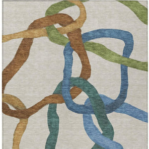 HomeRoots 9' X 12' Abstract Washable Area Rug in Beige, Blue & Green - Durable Indoor/Outdoor Elegance! 690247