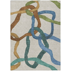 HomeRoots 9' X 12' Abstract Washable Area Rug in Beige, Blue & Green - Durable Indoor/Outdoor Elegance! 690247