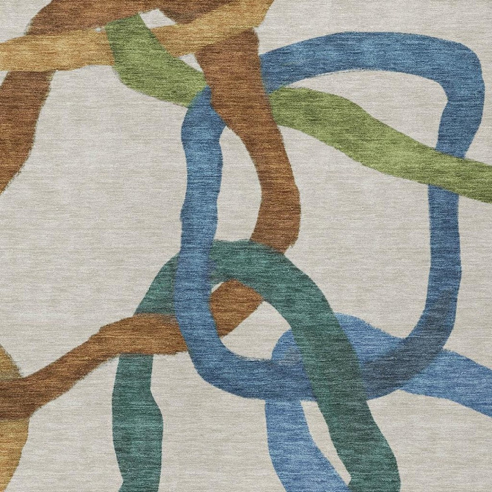 HomeRoots 10' Indoor/Outdoor Abstract Area Rug in Beige, Blue & Green - Durable, Washable & Versatile Design! 690248