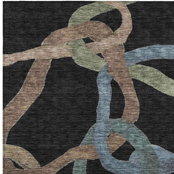 HomeRoots 5' Abstract Area Rug in Black, Blue & Copper - Washable, Durable Indoor/Outdoor Design for High Traffic Areas 690250
