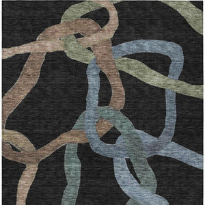 HomeRoots 5' Abstract Area Rug in Black, Blue & Copper - Washable, Durable Indoor/Outdoor Design for High Traffic Areas 690250