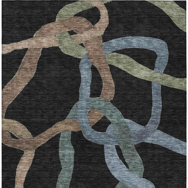 HomeRoots 5' Abstract Area Rug in Black, Blue & Copper - Washable, Durable Indoor/Outdoor Design for High Traffic Areas 690250