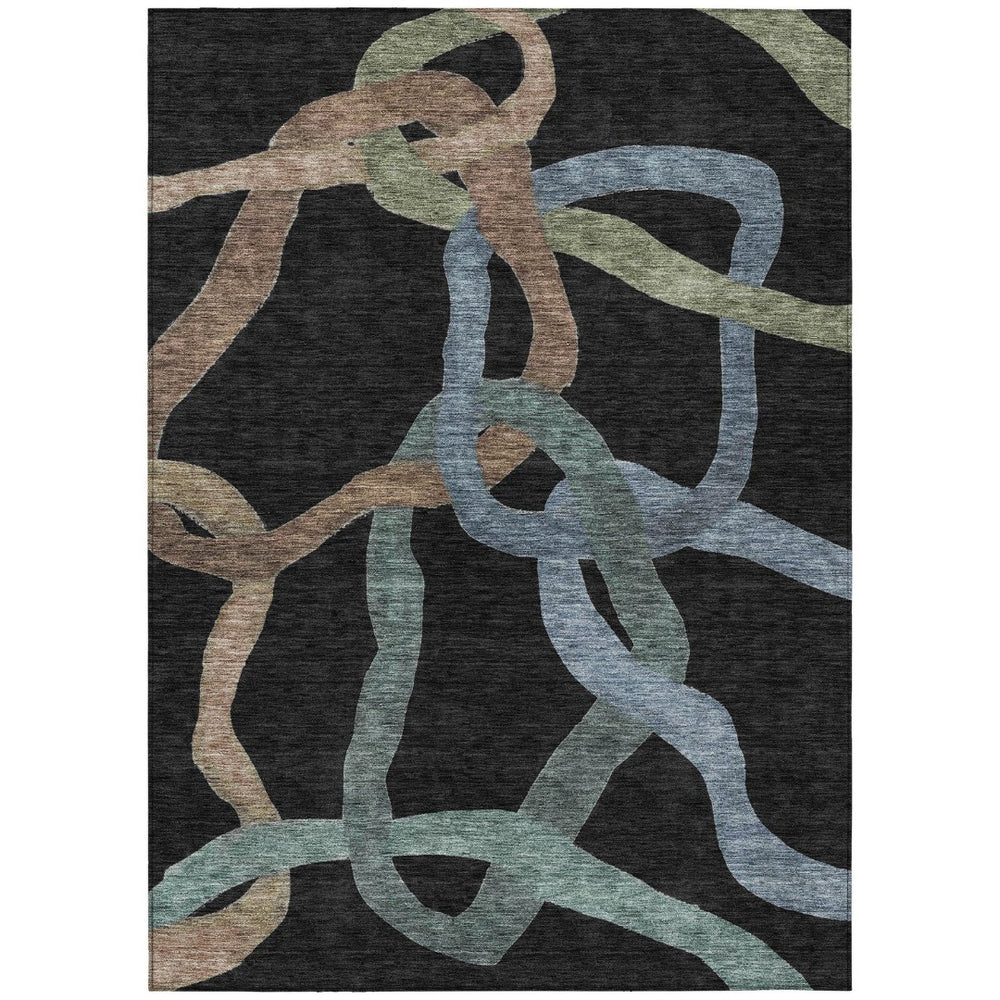 HomeRoots 5' Abstract Area Rug in Black, Blue & Copper - Washable, Durable Indoor/Outdoor Design for High Traffic Areas 690250