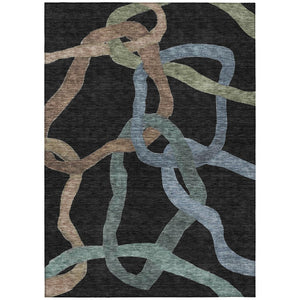 HomeRoots 5' Abstract Area Rug in Black, Blue & Copper - Washable, Durable Indoor/Outdoor Design for High Traffic Areas 690250
