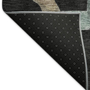 HomeRoots 5' Abstract Area Rug in Black, Blue & Copper - Washable, Durable Indoor/Outdoor Design for High Traffic Areas 690250