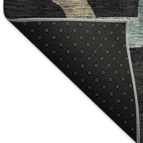 HomeRoots 5' Abstract Area Rug in Black, Blue & Copper - Washable, Durable Indoor/Outdoor Design for High Traffic Areas 690250