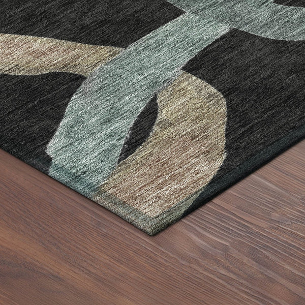 HomeRoots 8' Modern Round Abstract Rug in Black, Blue & Copper - Washable, Durable for Indoor & Outdoor Use! 690251