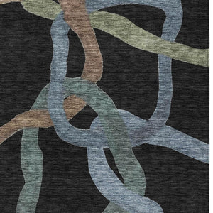 HomeRoots 8' X 10' Abstract Washable Area Rug in Black, Blue & Copper – Durable, Stylish for Indoors & Outdoors 690252