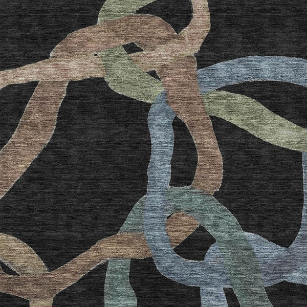 HomeRoots 9' Stylish Black, Blue & Copper Abstract Washable Area Rug for Indoor & Outdoor Spaces, Durable Design 690253