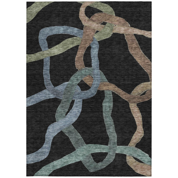 HomeRoots 9' Stylish Black, Blue & Copper Abstract Washable Area Rug for Indoor & Outdoor Spaces, Durable Design 690253
