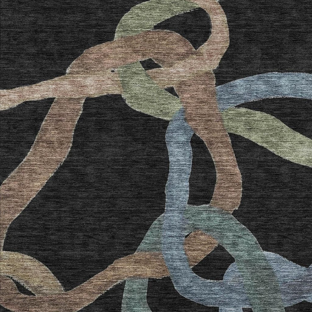 HomeRoots 10' Black Blue Copper Abstract Area Rug - Durable, Washable Indoor/Outdoor Design for Modern Spaces 690254